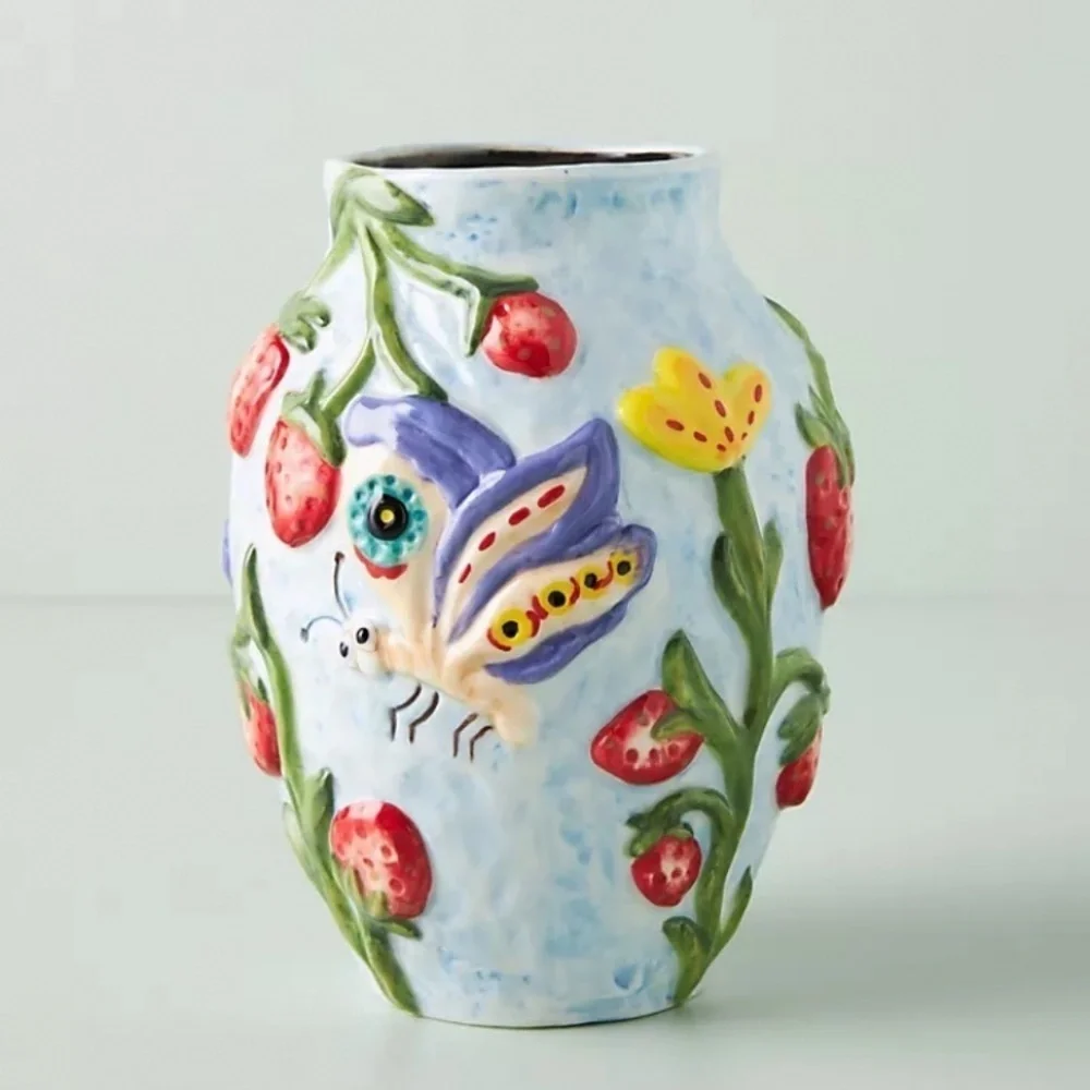 Anthropologie Nathalie Lete  Blue  Butterfly Nature  Vase
